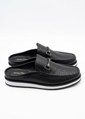 Salvatore Ferragamo Leather Bit Mules / Backless Loafers - Black