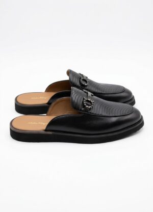 Salvatore Ferragamo Gancini Leather Mule Loafers - Black