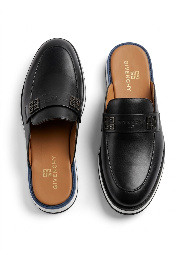 Givenchy 4G Leather Mules / Backless Loafers - Black