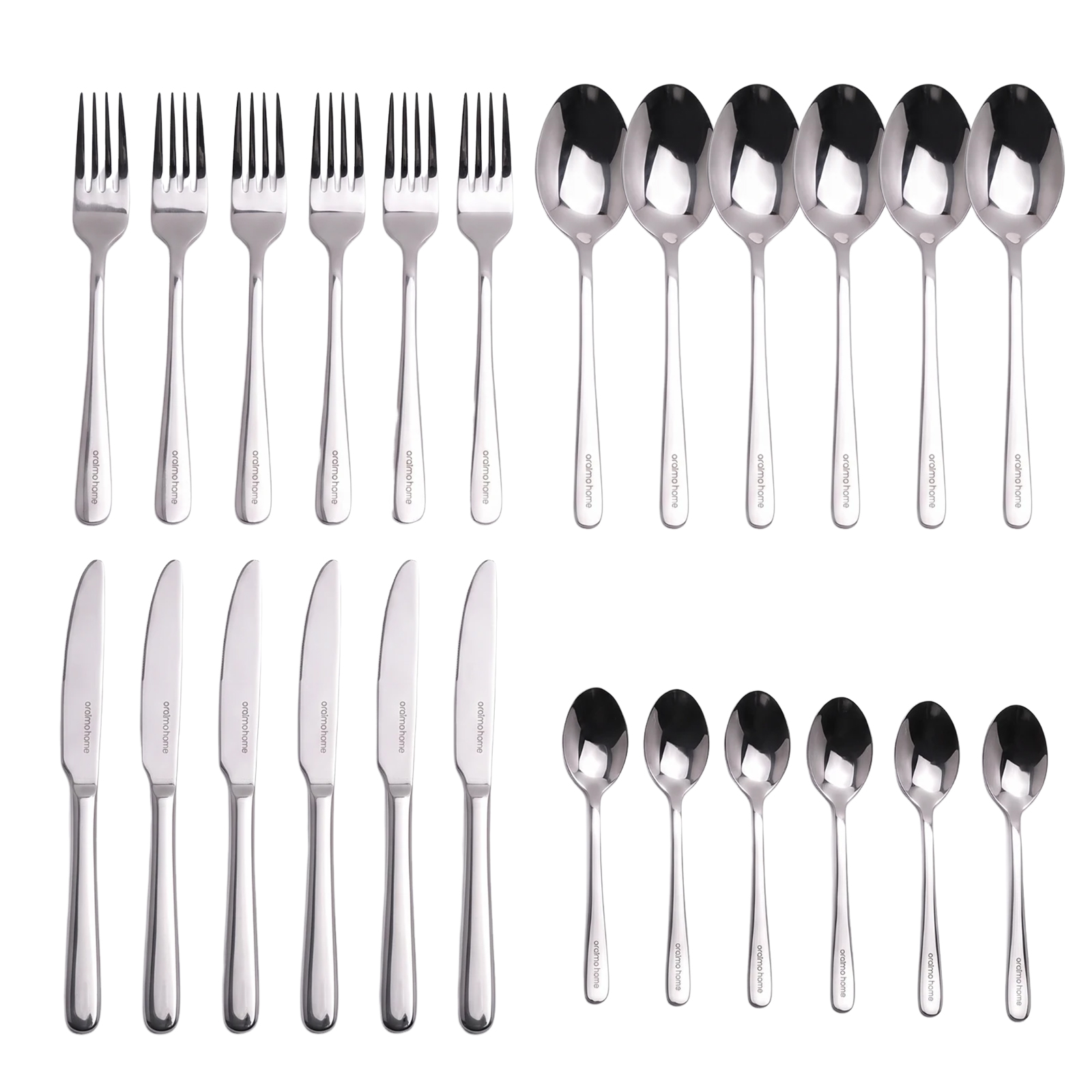 HomeServe Smooth Edges Food-Grade 430 Steel Flatware Set (4 x 6 pcs)