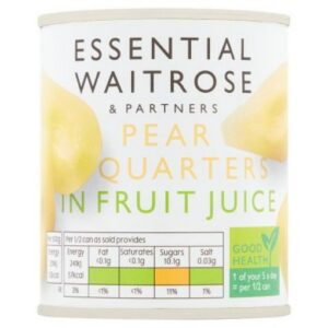Waitrose Essential GH Pear Quarters In Fruit Juice 220g