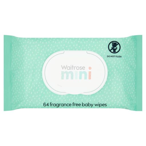 Waitrose Mini Baby Wipes Fragrance Free 64s